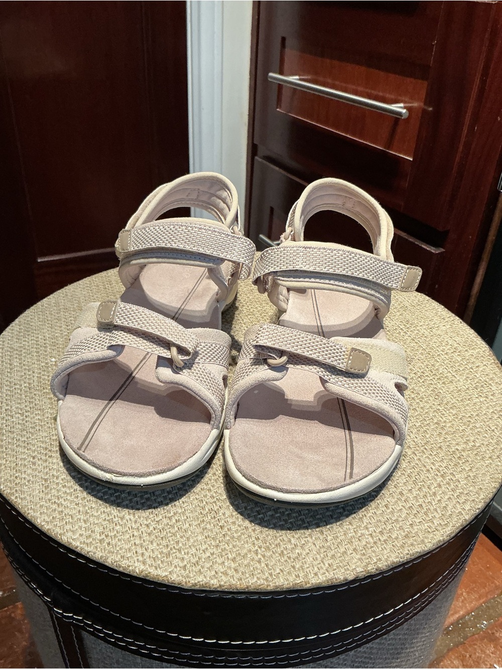 Easy Spirit Light Beige Hook-and-Loop Strappy Sandals